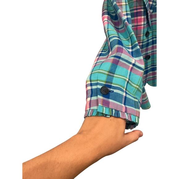 Talbots Womens Single Breasted Linen Blend Blazer Size 10 Plaid Preppy Classic - Picture 6 of 8